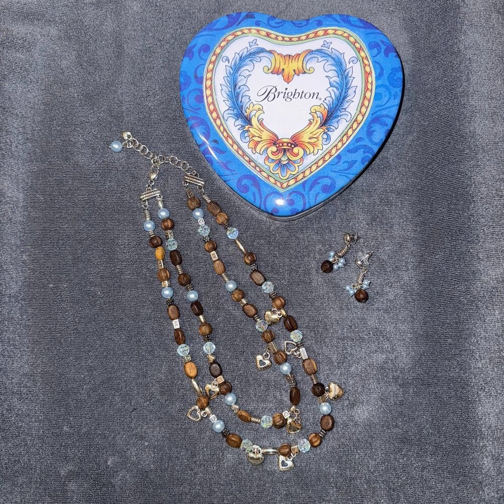 RETIRED Brighton Double Strand Zen Garden Necklace & Earrings w/ Tin